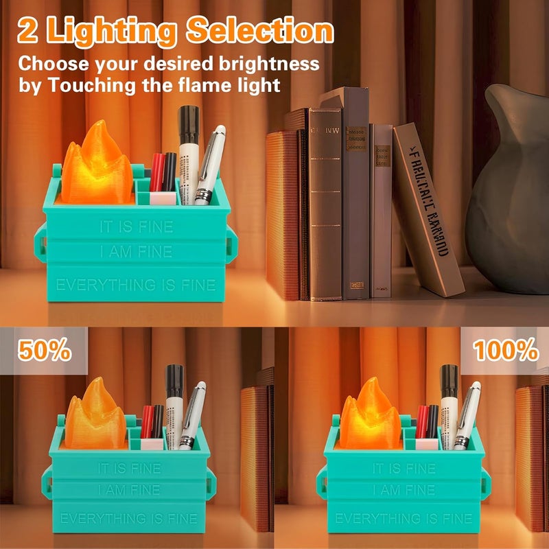Dalycro Dumpster Fire Pencil Holder Fun Desk Accessories with Removable Flame Light Touch Dimming Mode & USB Charging Port Perfect Pen Holder for Desk, Funny Gift for Coworkers - Image 4
